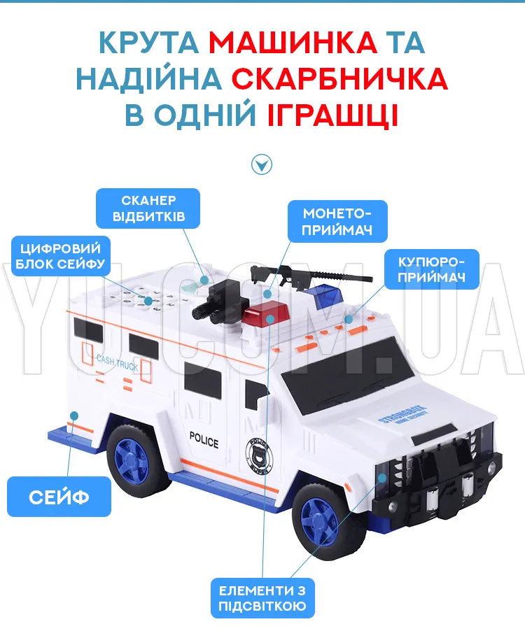 Электронная копилка-сейф Машина полиции Hummer Piggy bank Электронная копилка-сейф Машина полиции Hummer Piggy bank